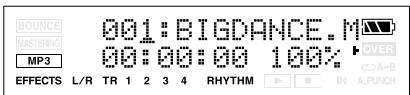 BOUNCE MASTERING MP3 001: BIGDANCE. M 00:00:00 100% OVER EFFECTS L/R TR 1 2 3 4 RHYTHM IN A.PUNCH