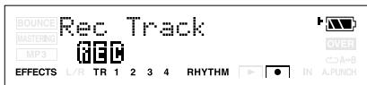 BOUNCE Rec Track MASTERING MP3 EFFECTS L/R TR 1 2 3 4 RHYTHM IN A.PUNCH OVER A+B