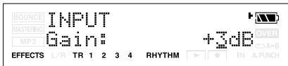 BOUNCE INPUT MASTERING Gain: MP3 EFFECTS L/R TR 1 2 3 4 RHYTHM +3dB OVER A+B IN A.PUNCH
