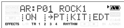 BOUNCE AR: P01 ROCK1 MASTERING :ON :→PT:KIT:EDT OVER MP3 EFFECTS L/R TR 1 2 3 4 RHYTHM IN A.PUNCH