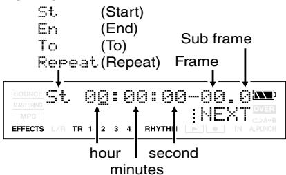 St En To (Start) (End) (To) Repeat (Repeat) Frame Sub frame BOUNCE MASTOCK MP3 EFFECTS L/R TR 1 2 3 4 RHYTHI I IN A.PUNCH 00:00:00-00.0 NEXT hour second minutes