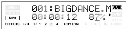 BOUNCE 001: BIGDANCE. M MASTERING MP3 00:00:12 97% OVER A+B EFFECTS L/R TR 1 2 3 4 RHYTHM IN A.PUNCH