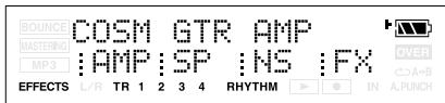 BOUNCE COSM GTR AMP MASTERING :AMP :SP :NS :FX MP3 EFFECTS L/R TR 1 2 3 4 RHYTHM IN A.PUNCH OVER A+B