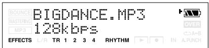 BOUNCE BIGDANCE. MP3 MASTERING MP3 128kbps EFFECTS L/R TR 1 2 3 4 RHYTHM IN A.PUNCH OVER C>A+B