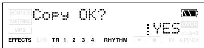 BOUNCE Copy OK? MASTERING MP3 : YES OVER EFFECTS L/R TR 1 2 3 4 RHYTHM IN A.PUNCH