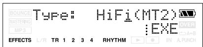 BOUNCE TYPE: HiFi(MT2) MASTERING MP3 EXE A+B EFFECTS L/R TR 1 2 3 4 RHYTHM IN A.PUNCH
