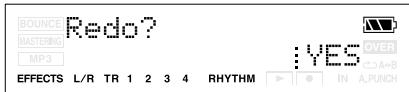 BOUNCE REDo? MASTERING MP3 EFFECTS L/R TR 1 2 3 4 RHYTHM : YES OVER A+B IN A.PUNCH