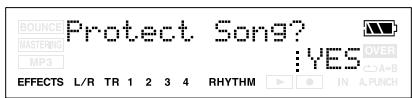 BOUNCE Protect Song? MASTERING MP3 EFFECTS L/R TR 1 2 3 4 RHYTHM YES OVER A+B IN A.PUNCH