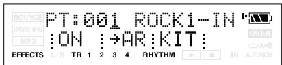 BOUNCE PT:001 ROCK1-IN MASTERING :ON :→AR :KIT : MP3 EFFECTS L/R TR 1 2 3 4 RHYTHM IN A.PUNCH