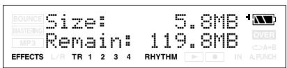 BOUNCE Size: 5.8MB MASTERING MP3 Remain: 119.8MB OVER A+B EFFECTS L/R TR 1 2 3 4 RHYTHM IN A.PUNCH