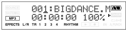 BOUNCE MASTERING MP3 001: BIGDANCE. M 00:00:00 100% EFFECTS L/R TR 1 2 3 4 RHYTHM IN A.PUNCH