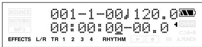 BOUNCE MASTERING MP3 001-1-00↓120.0 00:00:00-00.0 OVER A+B EFFECTS L/R TR 1 2 3 4 RHYTHM IN A.PUNCH