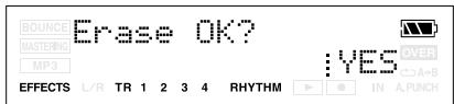 BOUNCE Erase OK? MASTERING MP3 : YES OVER EFFECTS L/R TR 1 2 3 4 RHYTHM IN A.PUNCH