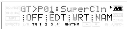 BOUNCE GT>P01:SuperCln MASTERING :OFF:EDT:WRT:NAM MP3 OVER A+B EFFECTS L/R TR 1 2 3 4 RHYTHM IN A.PUNCH