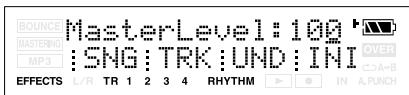 BOUNCE MASTERLEVEL: 100 MASTERING MP3 EFFECTS L/R TR 1 2 3 4 RHYTHM :SNG:TRK:UND:INI OVER A+B IN A.PUNCH