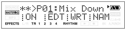 ROUNCE MASTERING MP3 EFFECTS L/R TR 1 2 3 4 RHYTHM IN A.PUNCH **:P01:Mix Down ON :EDT:WRT:NAM OVER A+B