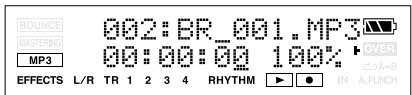 BOUNCE 002:BR_001.MP3 MASTERING MP3 00:00:00 100% OVER A+B EFFECTS L/R TR 1 2 3 4 RHYTHM IN A.PUNCH