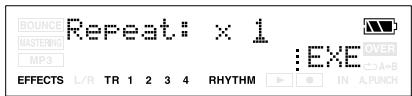 BOUNCE Repeat: x 1 MASTERING MP3 EFFECTS L/R TR 1 2 3 4 RHYTHM EXE OVER A+B IN A.PUNCH