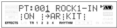 BOUNCE PT:001 ROCK1-IN MASTERING :ON :→AR :KIT : MP3 EFFECTS L/R TR 1 2 3 4 RHYTHM IN A.PUNCH