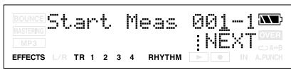 BOUNCE MASTERING MP3 Start Meas 001-1 :NEXT EFFECTS L/R TR 1 2 3 4 RHYTHM IN A.PUNCH