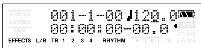 BOUNCE MASTERING MP3 001-1-00 120.0 00:00:00-00.0 OVER A+B EFFECTS L/R TR 1 2 3 4 RHYTHM IN A.PUNCH