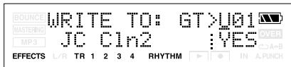 BOUNCE WRITE TO: GT>U01 MASTERING JC C1n2 YES OVER MP3 A+B EFFECTS L/R TR 1 2 3 4 RHYTHM IN A.PUNCH