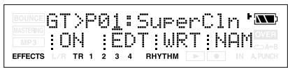 BOUNCE GT>P01:SuperCIn MASTERING :ON :EDT :WRT :NAM MP3 OVER A+B EFFECTS L/R TR 1 2 3 4 RHYTHM IN A.PUNCH