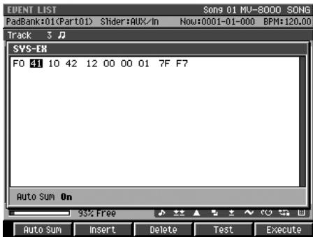 ROLAND MV-8000 - Édition d'un message système exclusif - 2