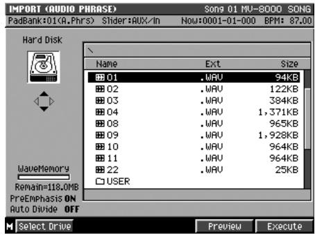 ROLAND MV-8000 - Sélectionnez le type d'import. - 1