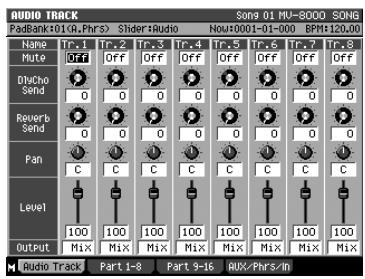 ROLAND MV-8000 - Accédez à la page de mixage de la part sur laquelle vous pouvez agir. - 1