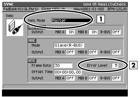 ROLAND MV-8000 - Paramètres supplémentaires dans la page SYNC - 1