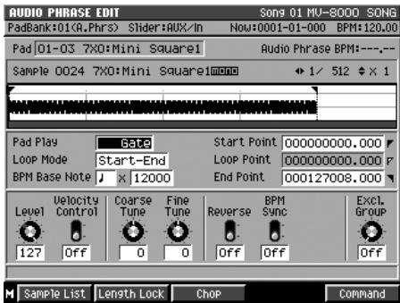 ROLAND MV-8000 - Accès à la page audio phrase edit - 2