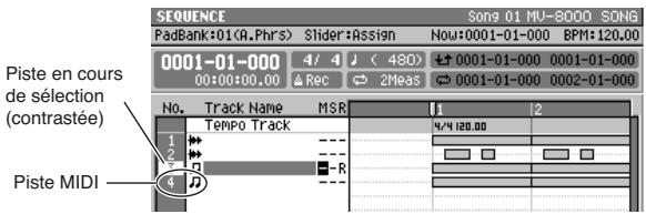 ROLAND MV-8000 - Utilisez les touches fléchées pour désélectionner une piste MIDI comme sélection en cours. - 1