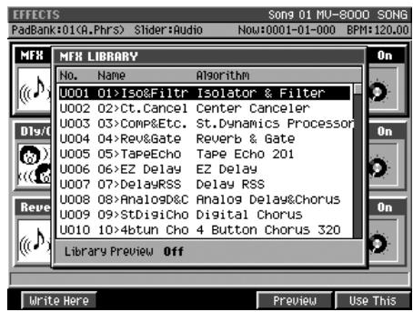 ROLAND MV-8000 - Sélection d'un effet dans la bibliothèque - 3