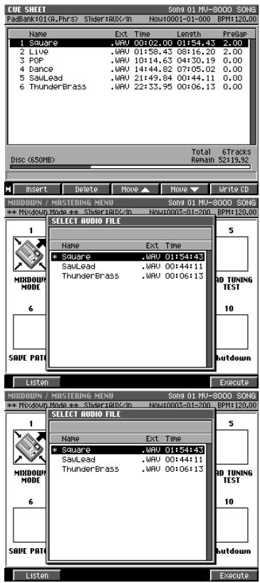 ROLAND MV-8000 - Pour modifier l'ordre des morceaux dans la liste cue sheet, utilisez les - 2