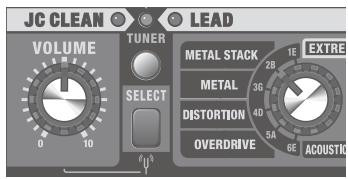 JC CLEAN LEAD VOLUME TUNER METAL STACK 1E METAL 30 40 50 60 EXTRE METAL STACK 1E METAL 30 40 50 60 DISTORTION OVERDRIVE ACQUASTIC
