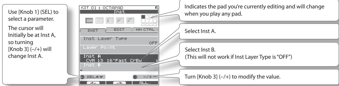 ROLAND OCTAPAD SPD-30 - Choose MENU → INST → INST (p. 16). - 1