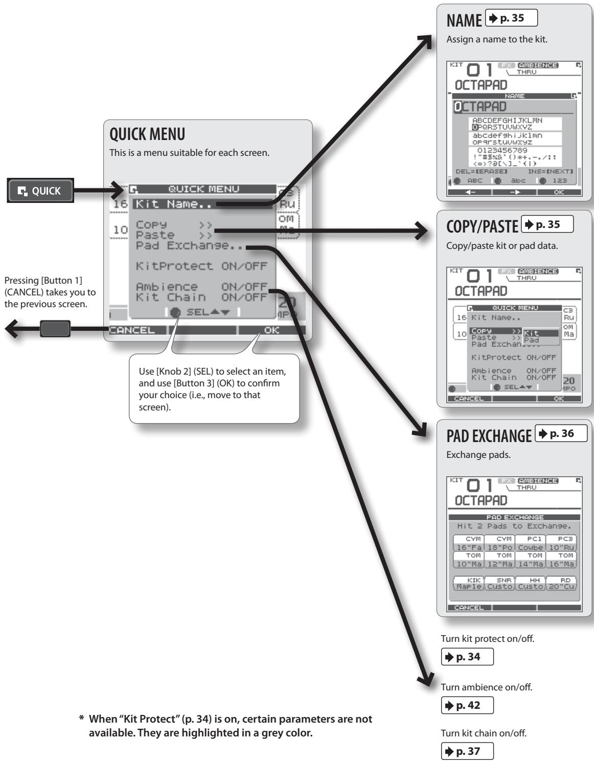 ROLAND OCTAPAD SPD-30 - QUICK MENU Screens - 1