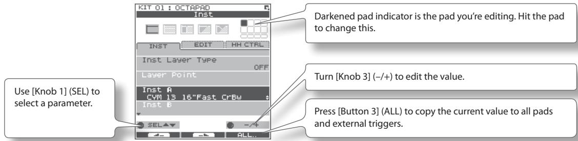 ROLAND OCTAPAD SPD-30 - Choose MENU → INST → INST (p. 16). - 1