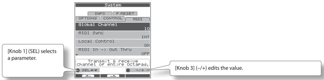 ROLAND OCTAPAD SPD-30 - Choose MENU → SYSTEM → MIDI (p. 16). - 1