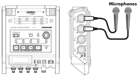 ROLAND R-44 - Simultaneously Recording Sound from Connected External Microphones and the Internal Mics - 1