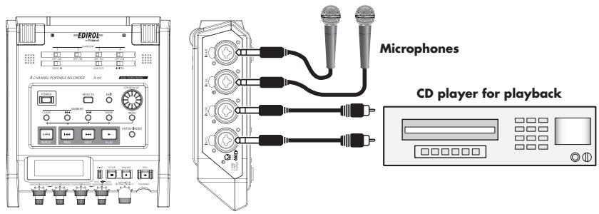 ROLAND R-44 - Simultaneously Recording Sound from Connected Microphones and an Analog Device - 1