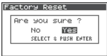 ROLAND R-44 - The "Are you sure?" confirmation message appears. Use the Cursor buttons [▲][▶] to select "Yes" if you are sure you want to execute or "No" if you decide to cancel without executing. - 1