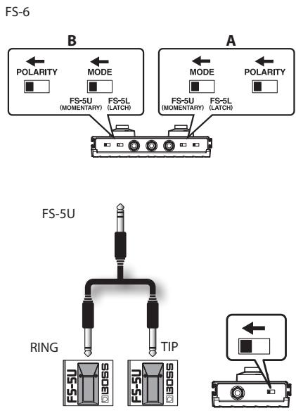FS-6 B A POLARITY MODE FS-5U (MOMENTARY) FS-5L (LATCH) FS-5U (MOMENTARY) FS-5L (LATCH) RING TIP