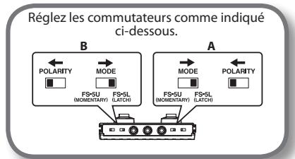 Réglez les commutateurs comme indiqué ci-dessous. B POLARITY MODE FS-SU (MOMENTARY) FS-SL (LATCH) A POLARITY MODE FS-SU (MOMENTARY) FS-SL (LATCH)