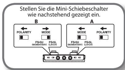 Stellen Sie die Mini-Schiebeschalter wie nachstehend gezeigt ein. B POLARITY MODE FS-SU (MOMENTARY) FS-SL (LATCH) A POLARITY MODE FS-SU (MOMENTARY) FS-SL (LATCH)