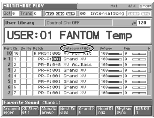 ROLAND FANTOM - Category name display in the MULTITIMBRE PLAY screen - 1