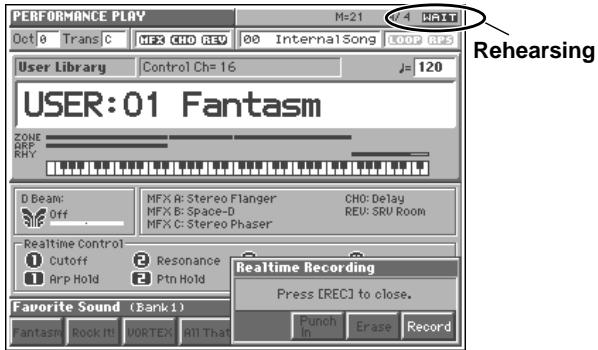 ROLAND FANTOM - Switching between Recording and Rehearsal modes, and showing or hiding the Realtime Recording window - 2