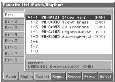 ROLAND FANTOM - Using the Favorite List Window to Register - 1