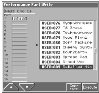 ROLAND FANTOM - When Changing the Settings for the Patch or Rhythm Set Assigned to a Part in a Performance - 2